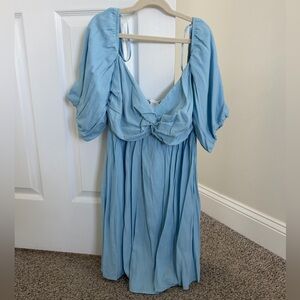 Light Blue Women's Puff-Sleeve Mini Dress